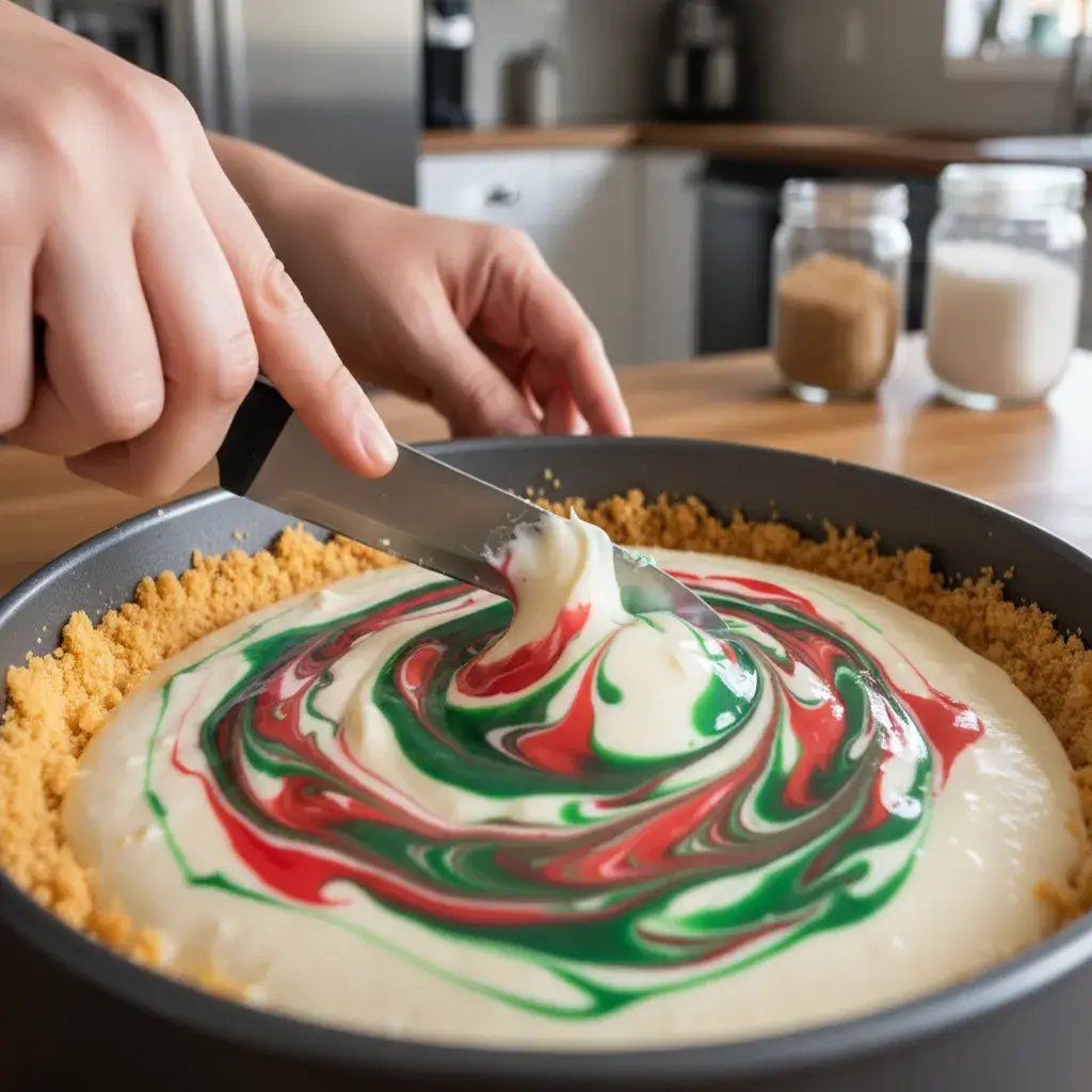 swirling-batter-for-christmas-sugar-cookie-cheesecake