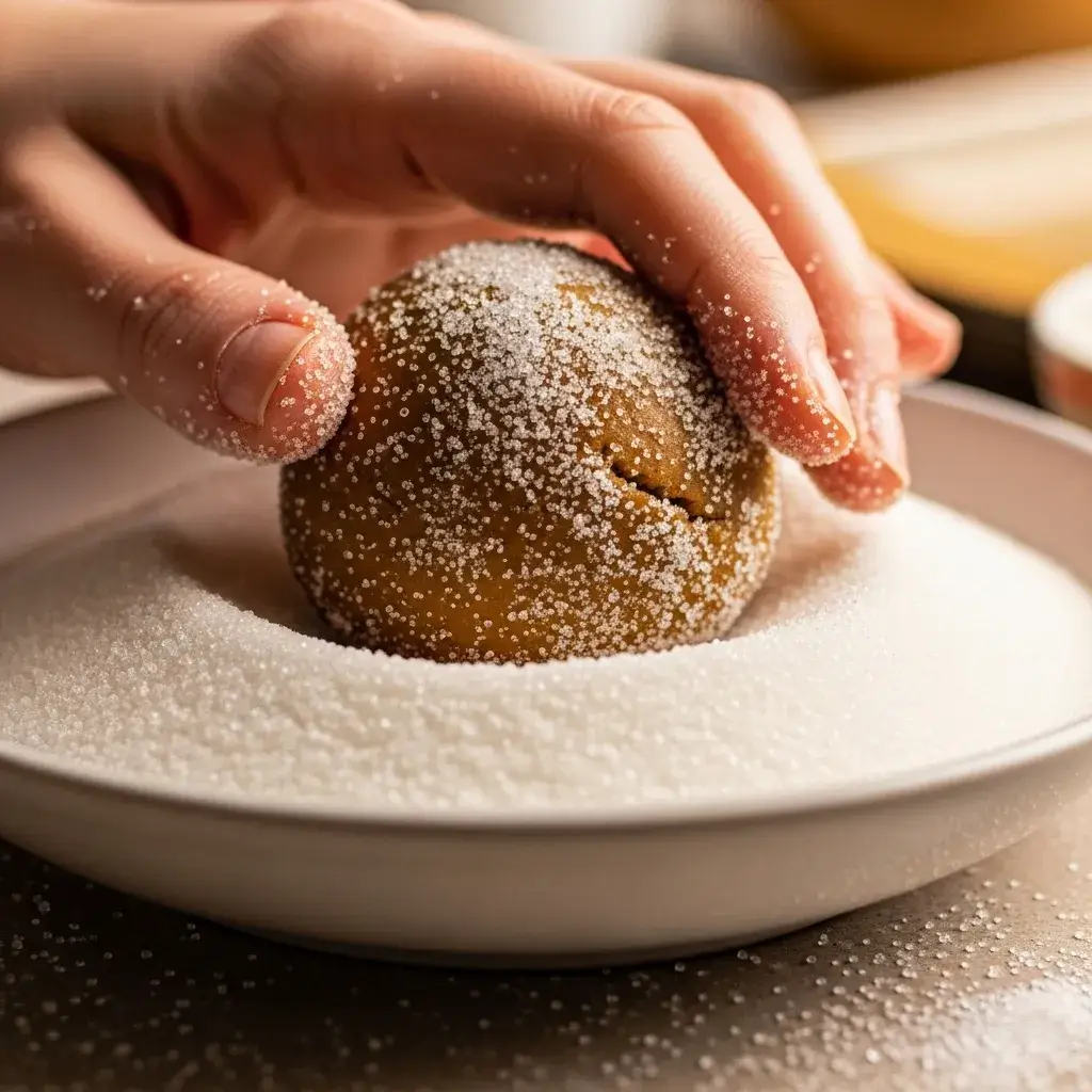 rolling-gingersnap-dough-in-sugar