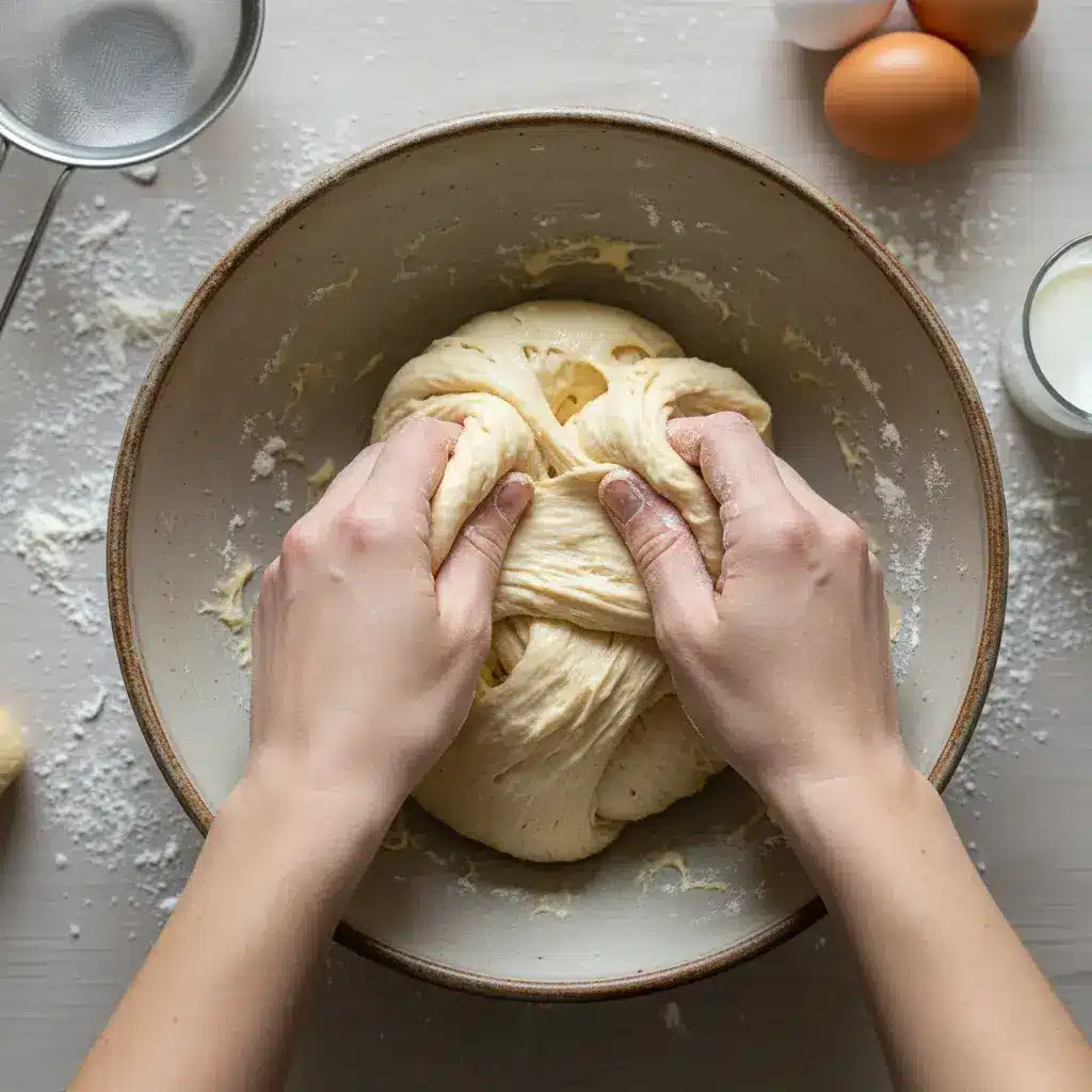 Mixing dough to make fluffy vanilla french beignets.