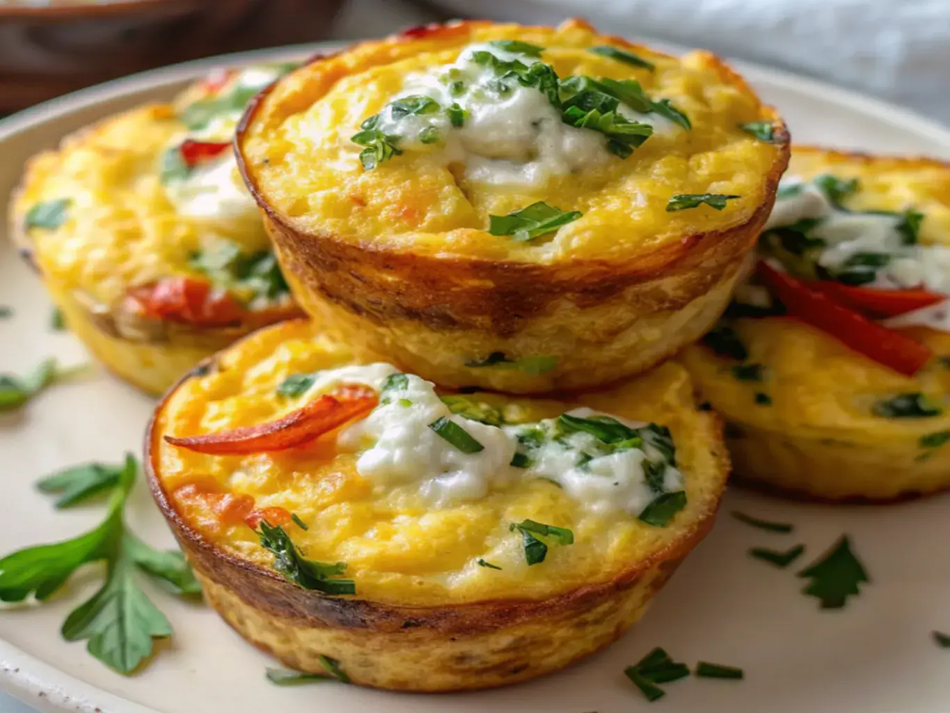 fluffy high protein egg muffins with cottage cheese on a wooden board