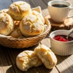 high-protein cottage cheese breakfast biscuits on wooden table