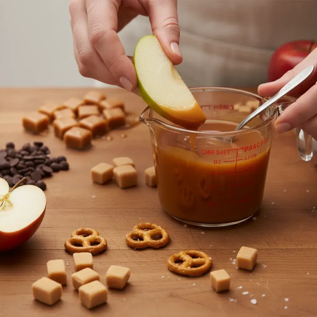 making caramel apple pretzel bites step by step