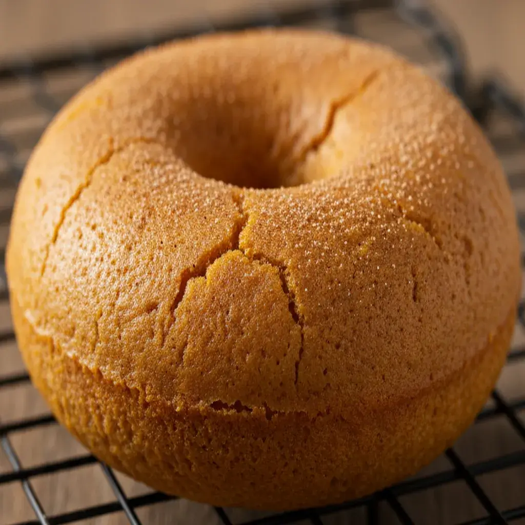 single moist paleo pumpkin donut on a rack
