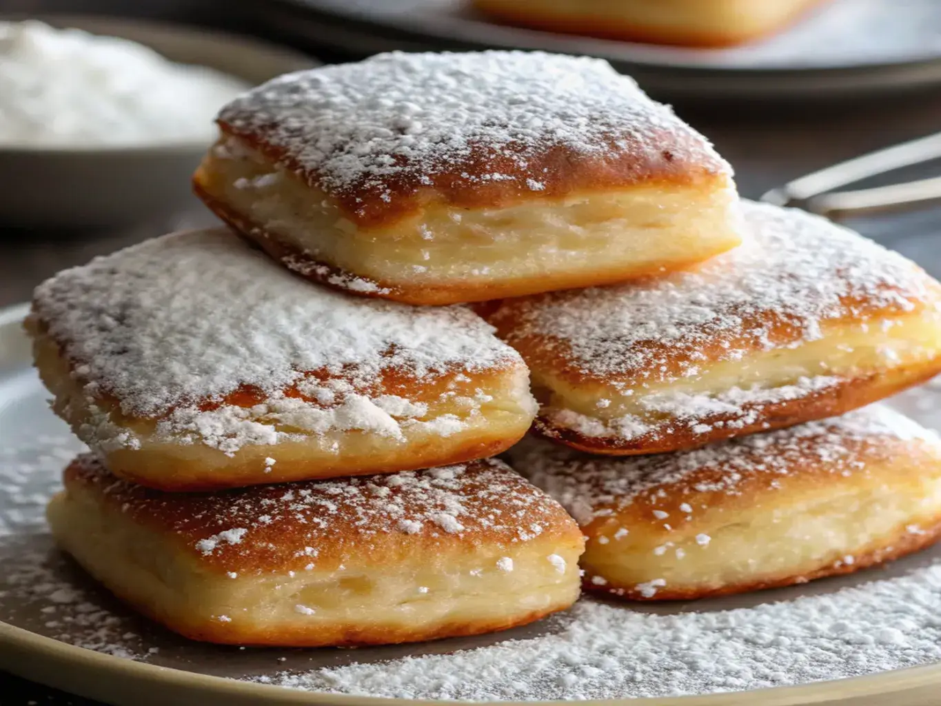 Make fluffy vanilla french beignets piled high on a plate