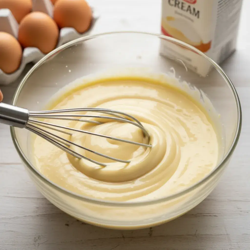 whisking ingredients for crustless keto custard pie