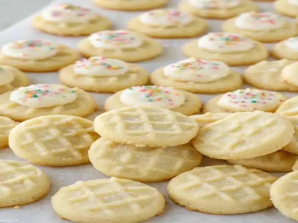 fresh-baked addicting mini sugar cookies on a wooden table
