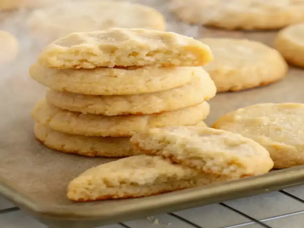 fresh-baked addicting mini sugar cookies on a wooden table
