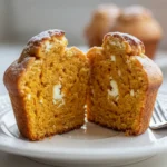 Split Pumpkin Cottage Cheese Muffin showing texture