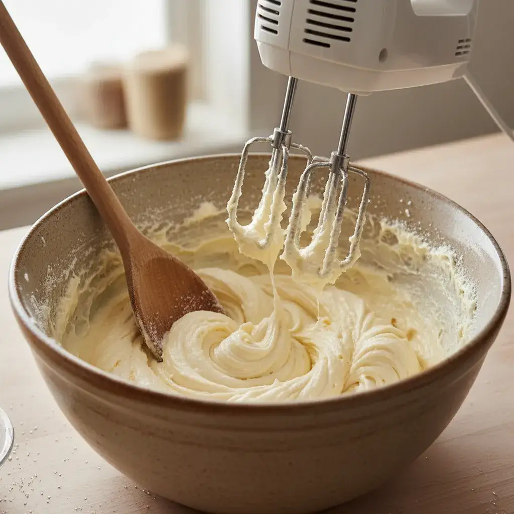 large mixing bowl, use an electric mixer or a sturdy wooden spoon to beat the softened butte