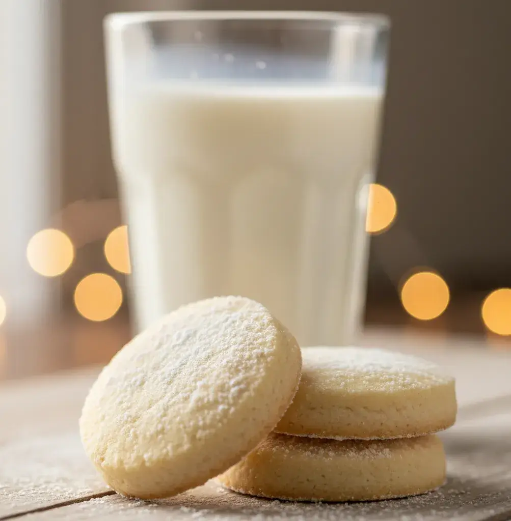 stack of addicting mini sugar cookies with milk