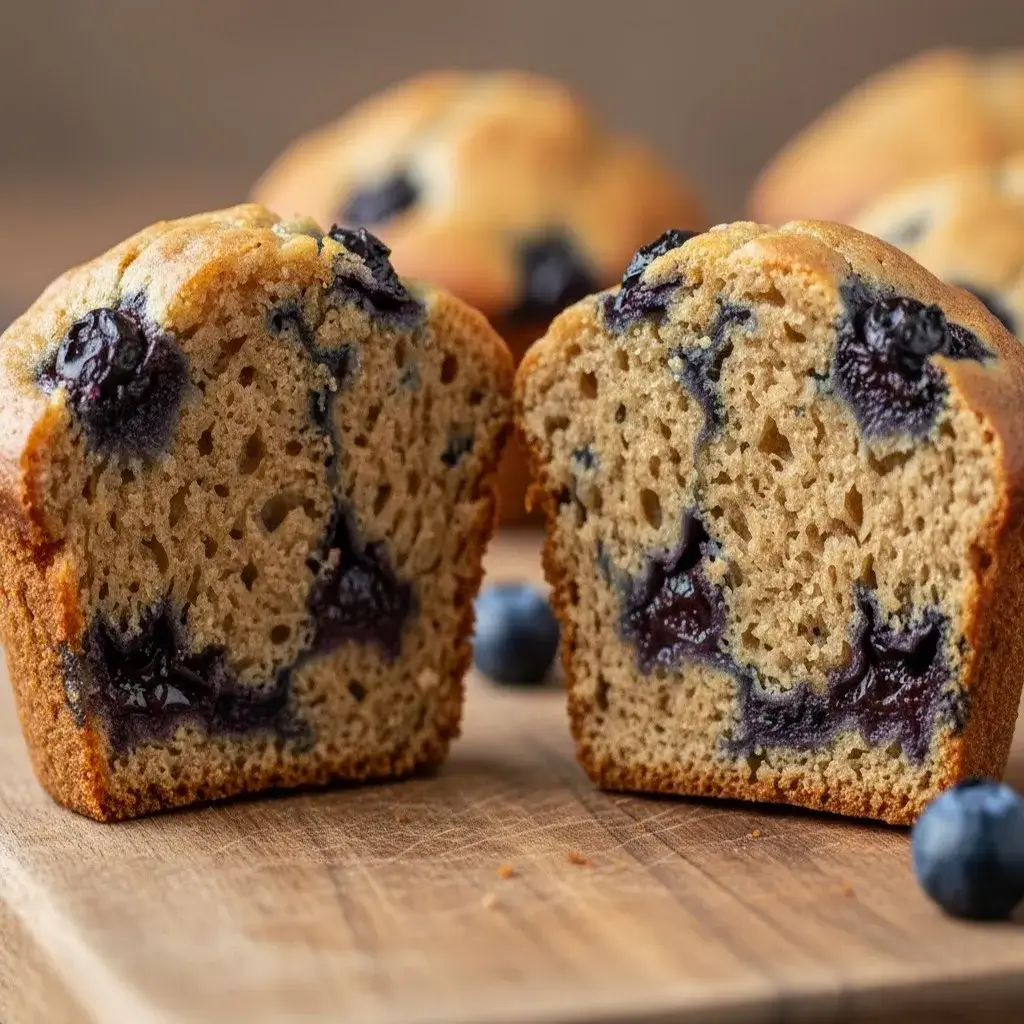 moist interior of a high protein blueberry muffin