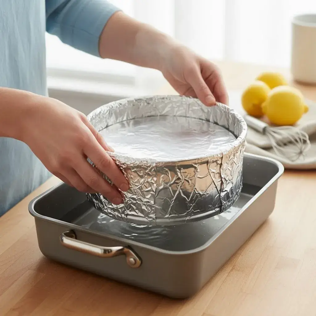 setting up a water bath for gluten free cheesecake