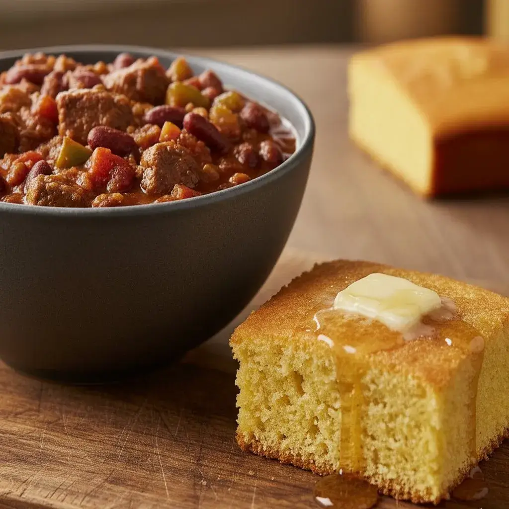 cornbread without cornmeal served with chili