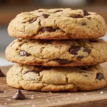 stack of chewy einkorn chocolate chip cookies