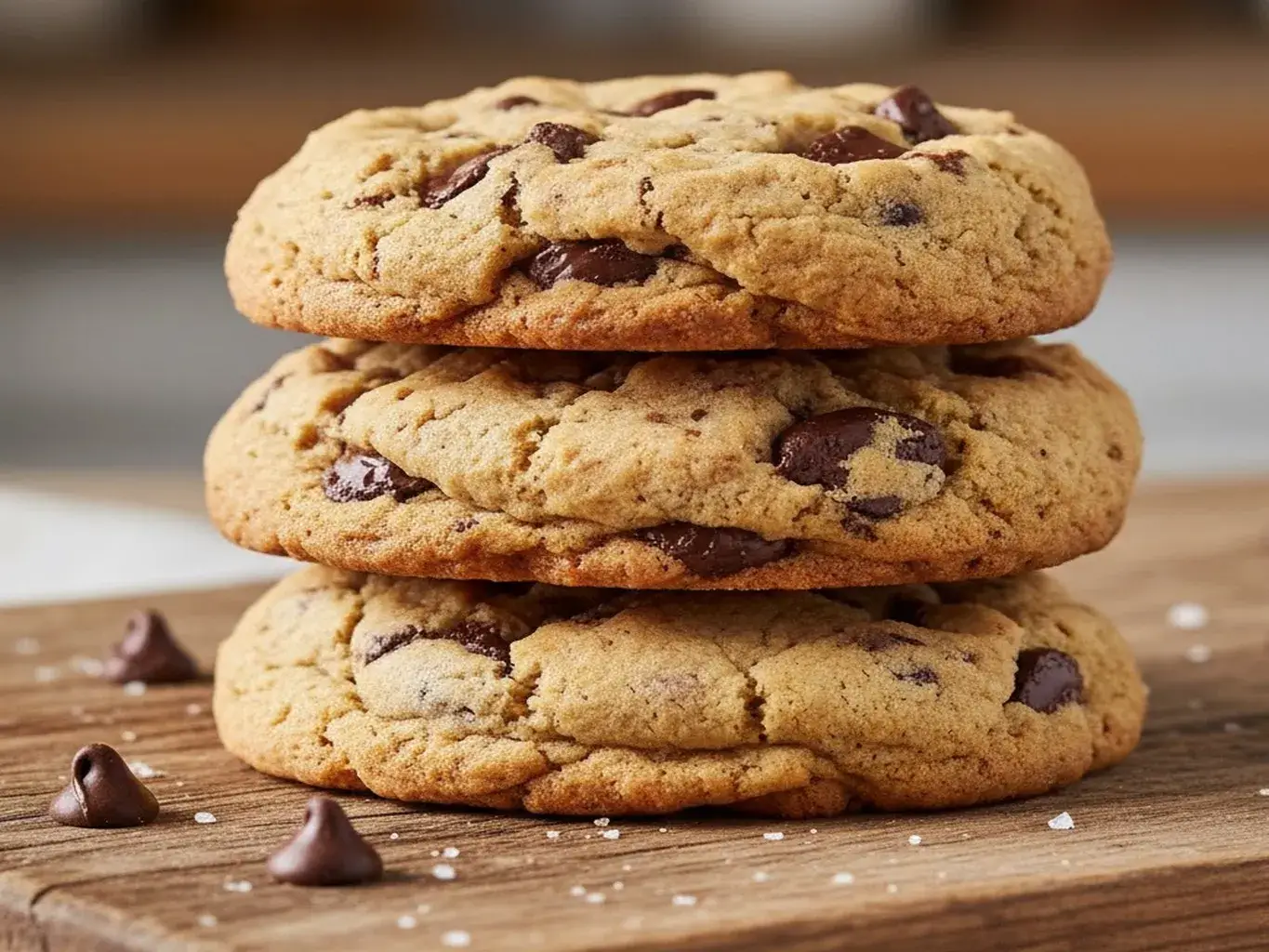stack of chewy einkorn chocolate chip cookies