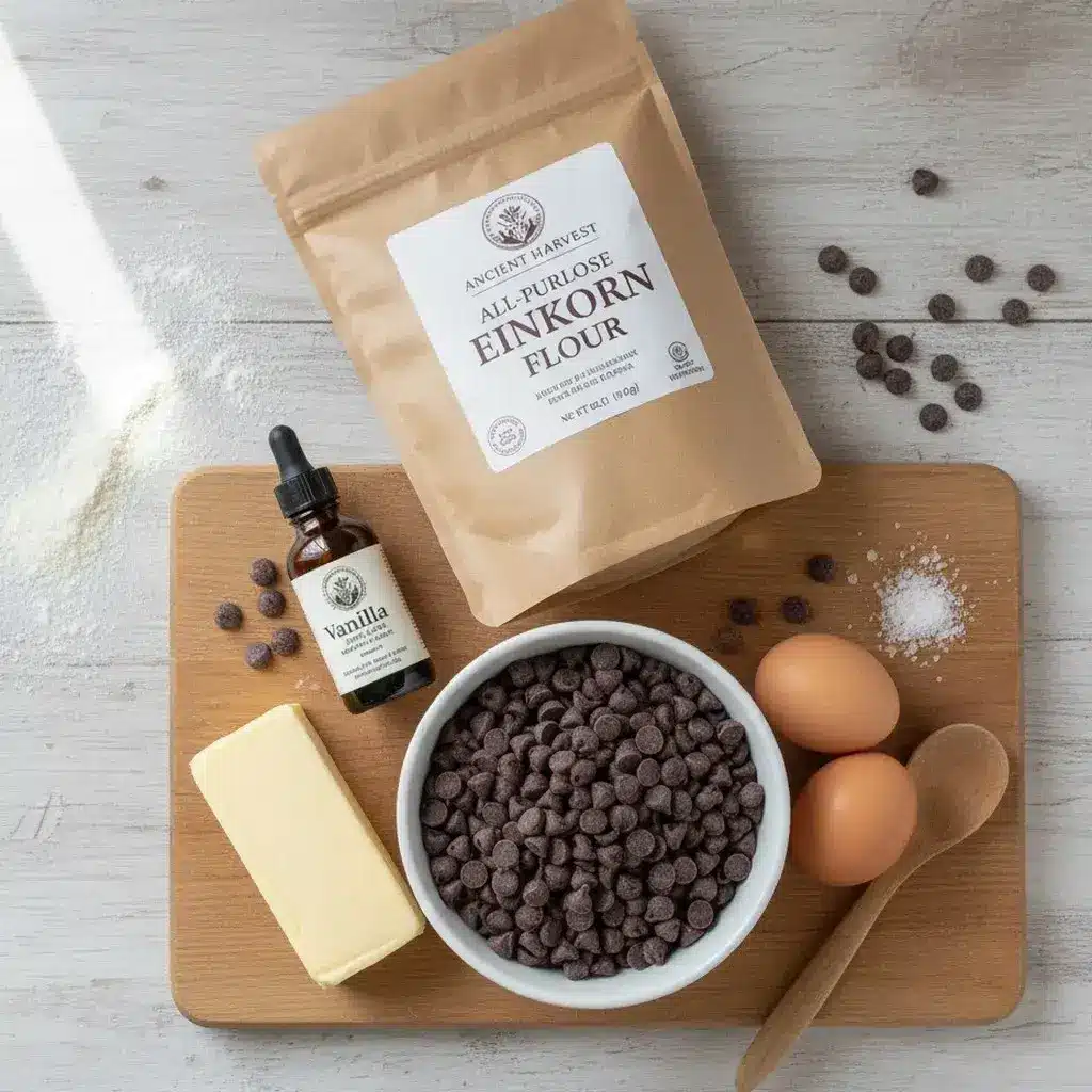 ingredients for making einkorn chocolate chip cookies