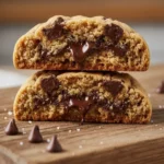 chewy interior of an einkorn chocolate chip cookie