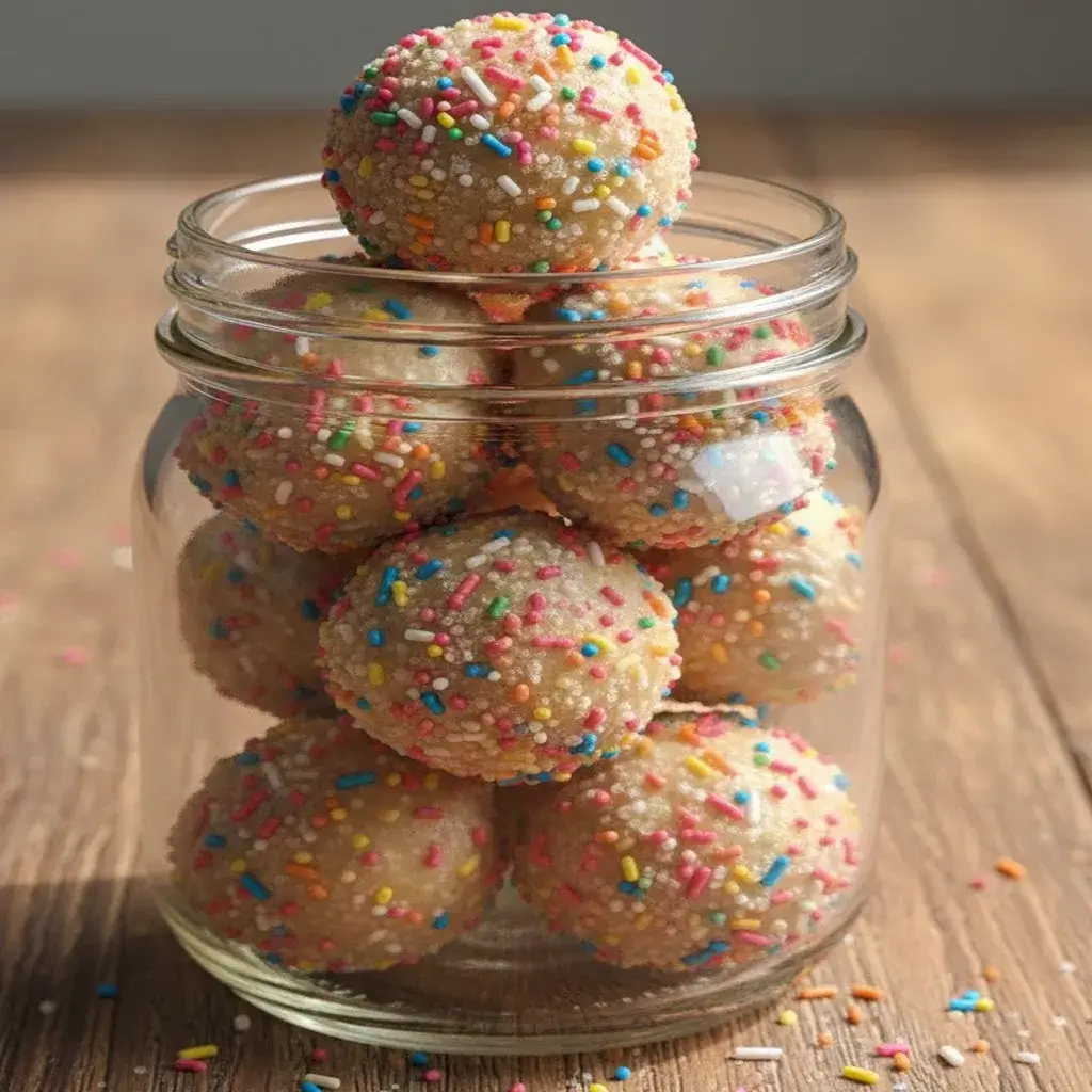 storing cake batter bites in a glass jar