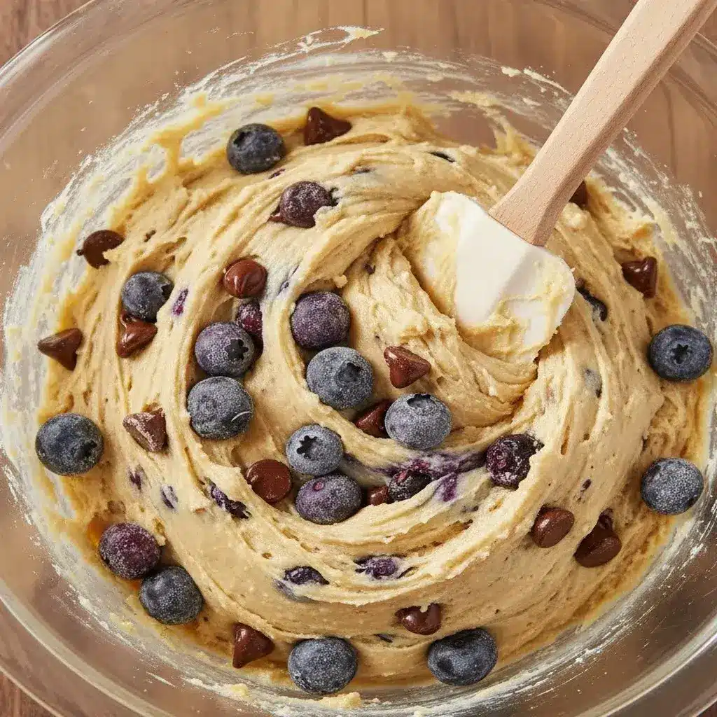 folding frozen blueberries into cookie dough