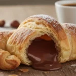 fresh-baked homemade cornetto pastry with chocolate filling