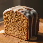 moist slice of gluten free gingerbread cake with glaze