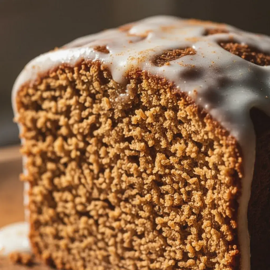 moist slice of gluten free gingerbread cake with glaze