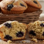 basket of moist high protein blueberry muffins