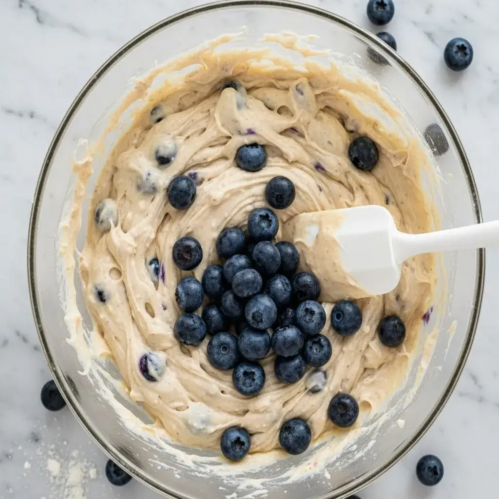 mixing batter for high protein blueberry muffins