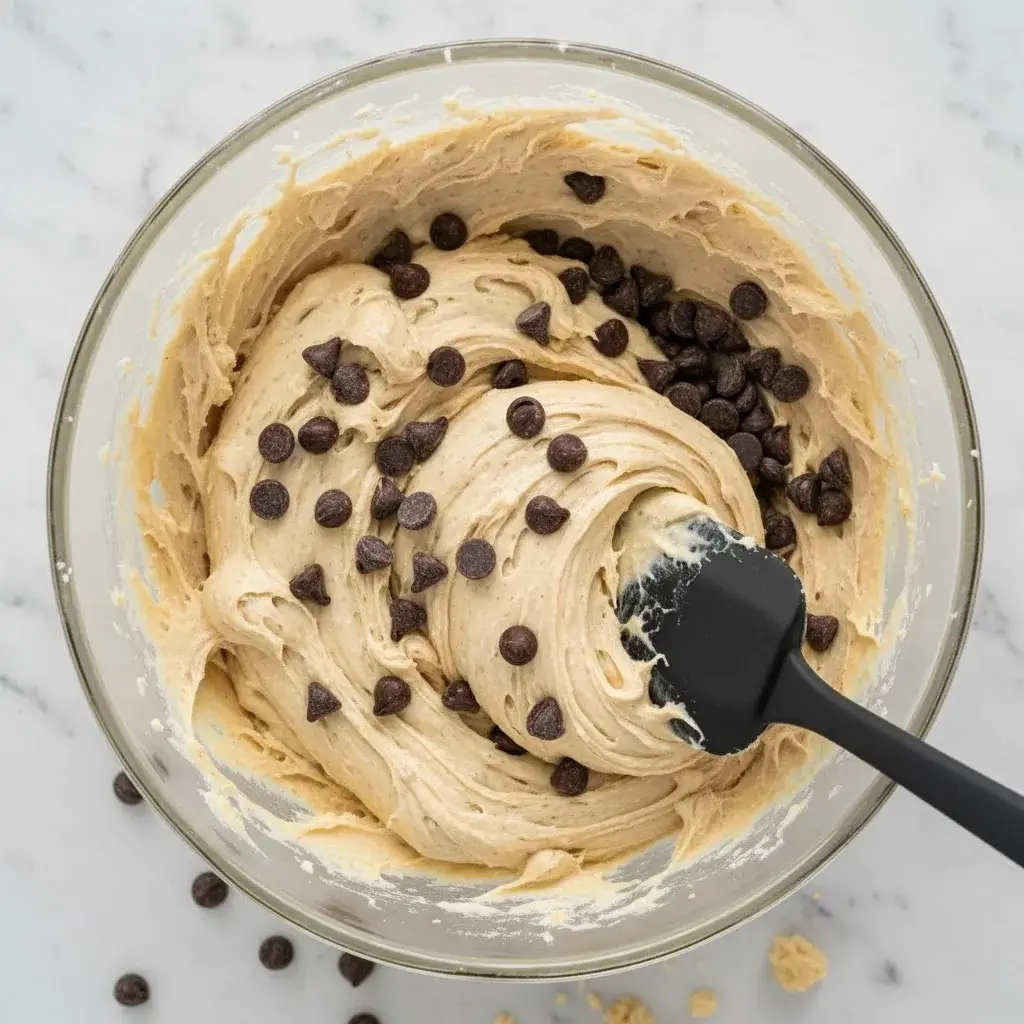 mixing gluten free dairy free chocolate chip cookie dough