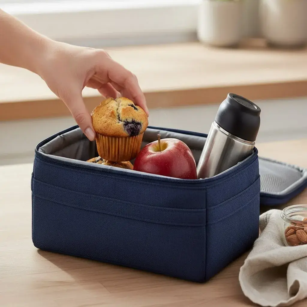 high protein blueberry muffin in a lunchbox
