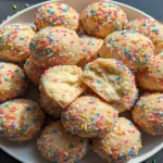 easy no-bake cake batter bites on a white plate