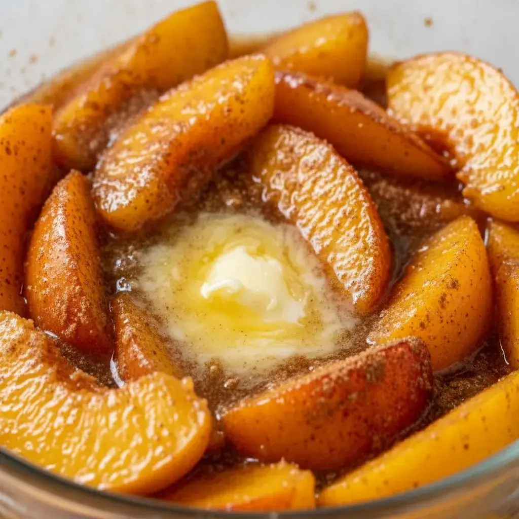 creamy filling of easy peach cobbler cheesecake