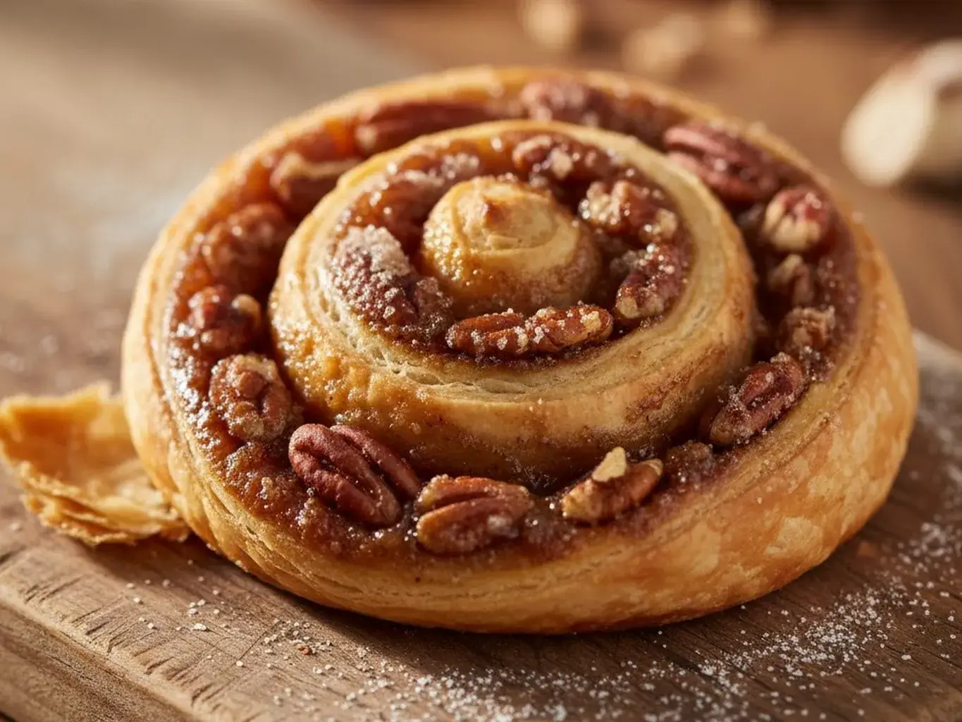 fresh-baked pecan pie crescent rolls on a wooden board