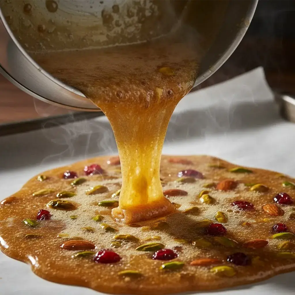 pouring-hot-brittle-onto-pan