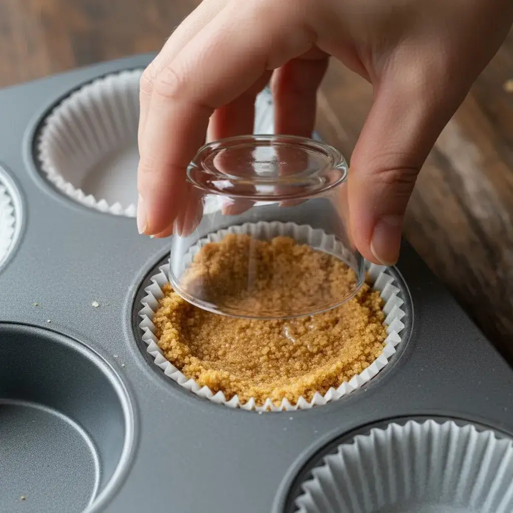 pressing crust for no bake mini cheesecakes
