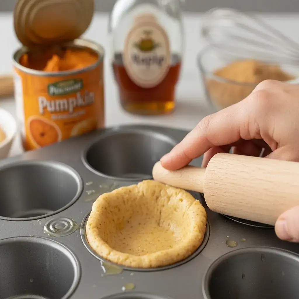 preparing the crust for mini pumpkin pie cups
