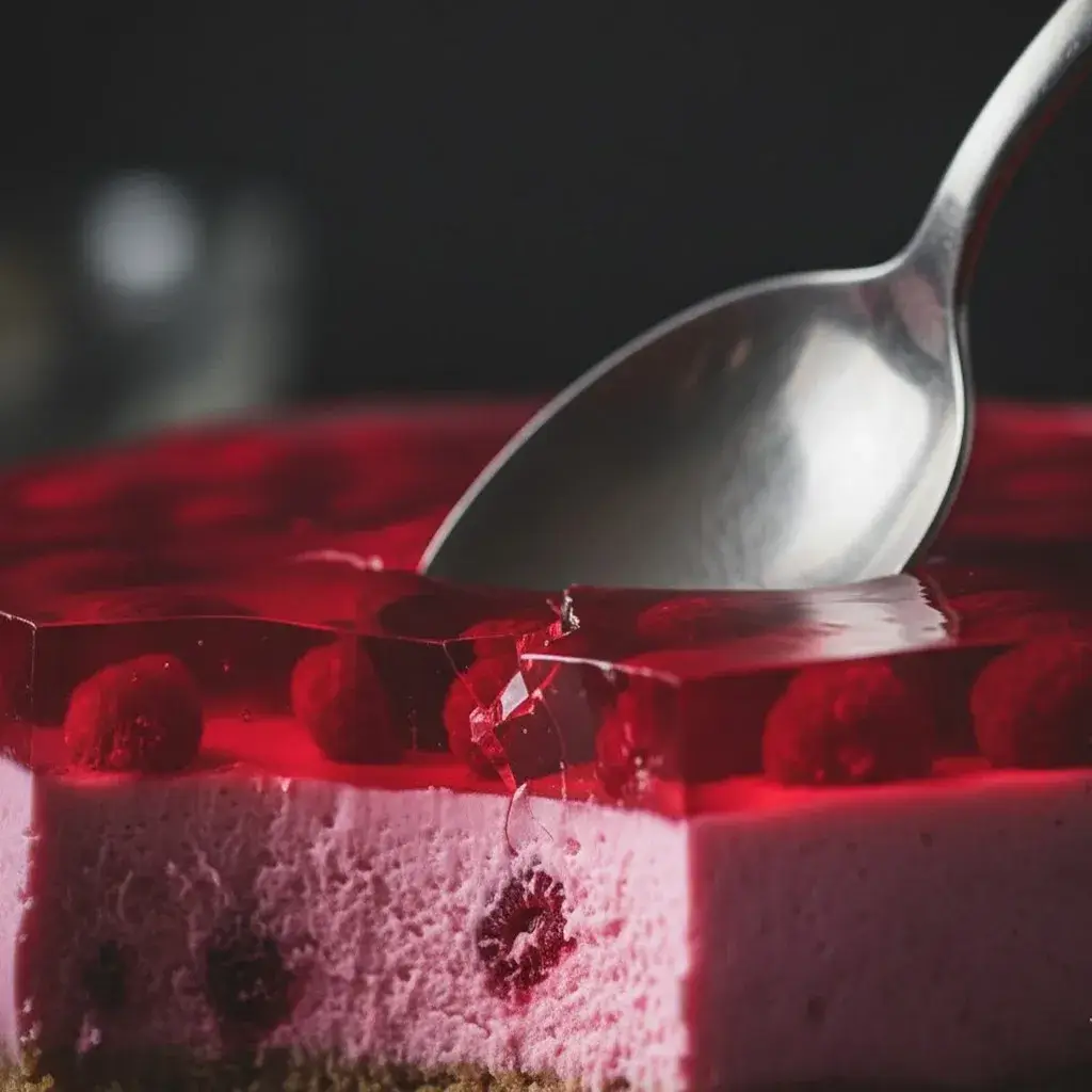 creamy raspberry jello cheesecake texture close-up
