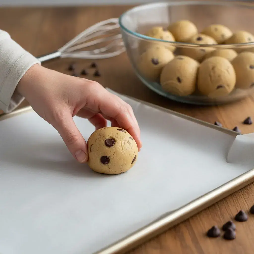 scooping einkorn chocolate chip cookie dough