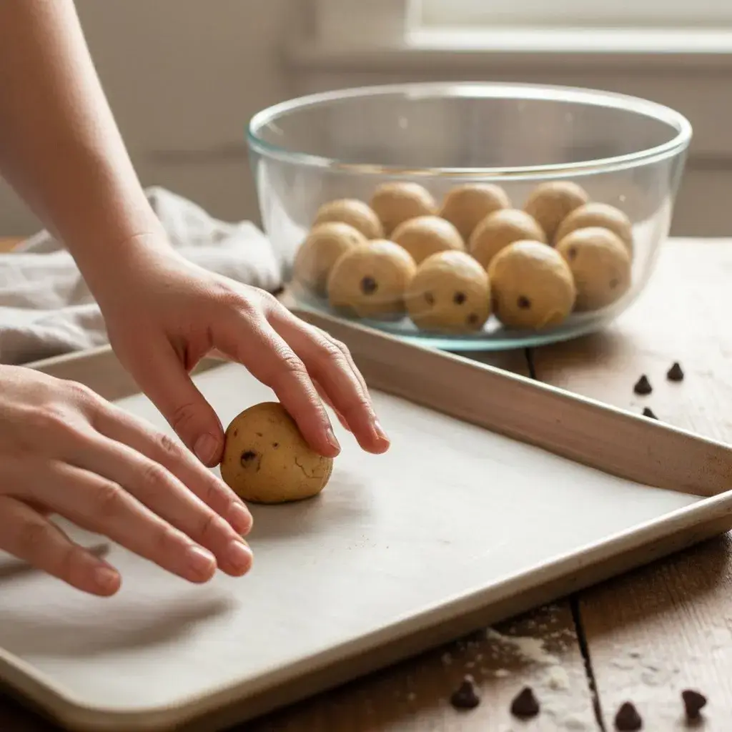 scooping gluten free dairy free cookie dough before baking