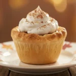 served mini pumpkin pie cup with whipped cream