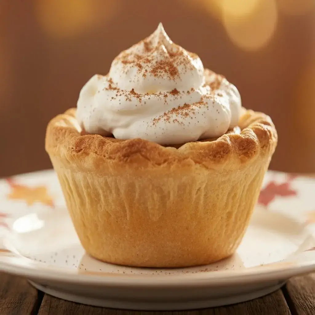 served mini pumpkin pie cup with whipped cream