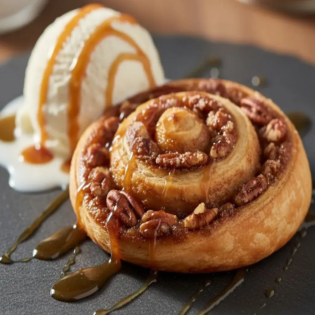 served pecan pie crescent roll with ice cream