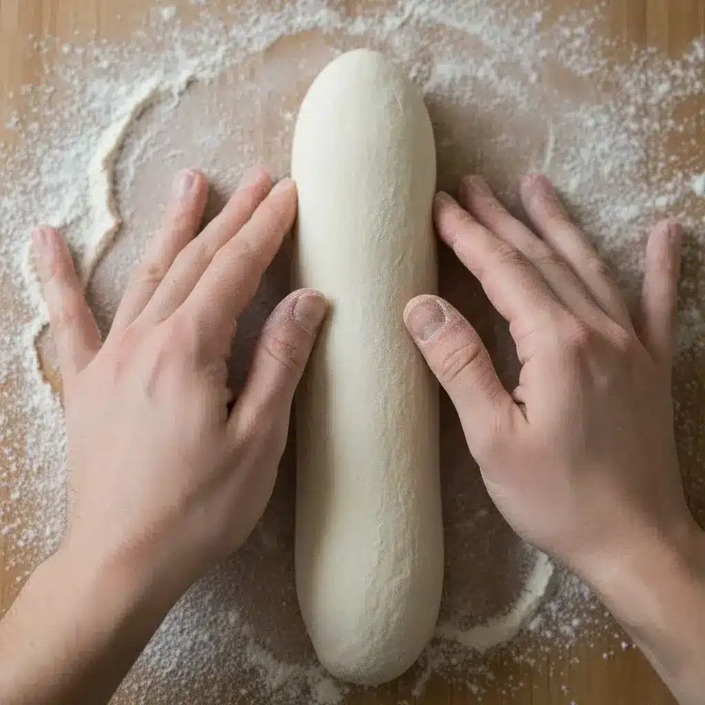 shaping a homemade sourdough baguette