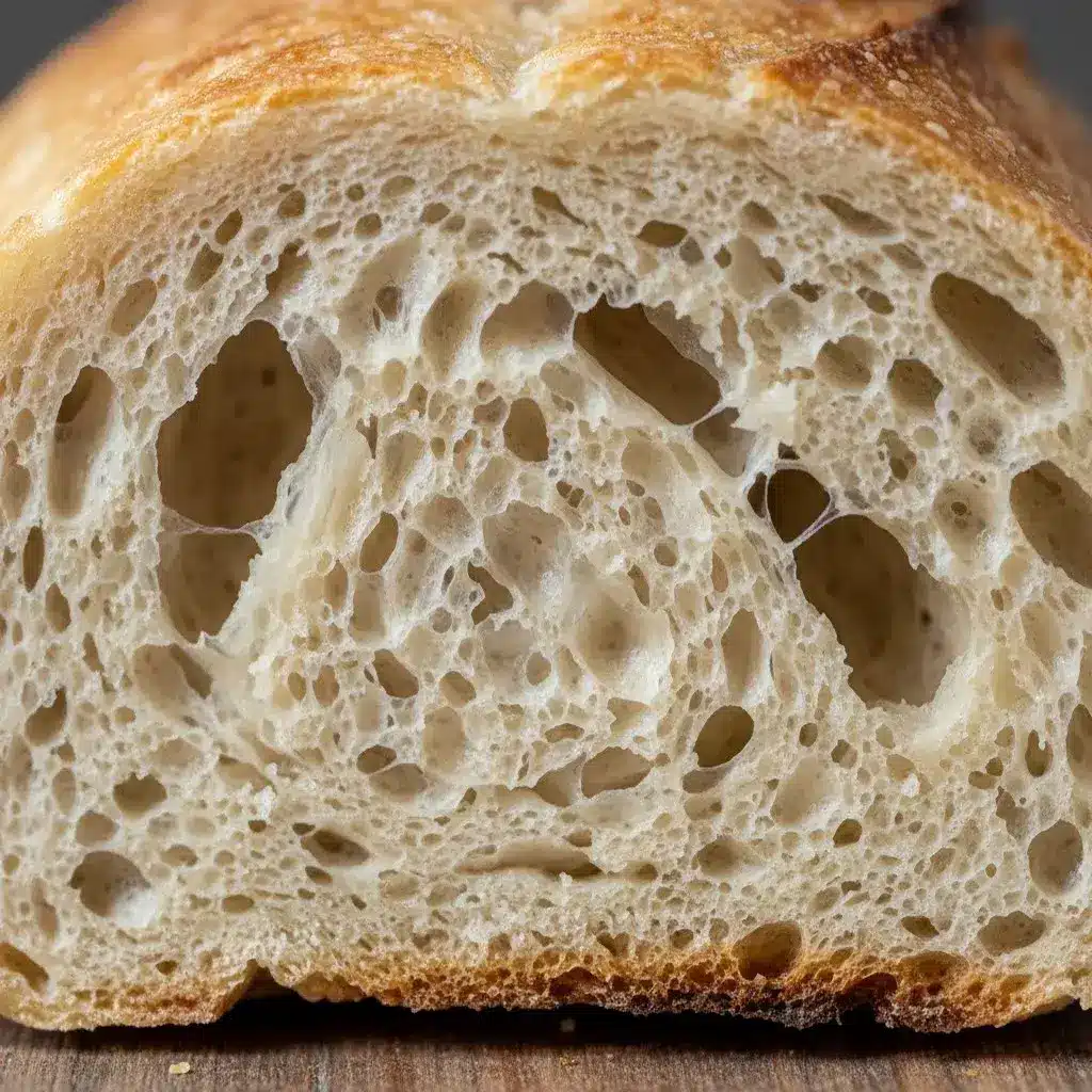 airy open crumb of sourdough baguette