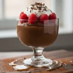 vegan avocado chocolate mousse with different toppings like nuts, fruit, and sea salt.