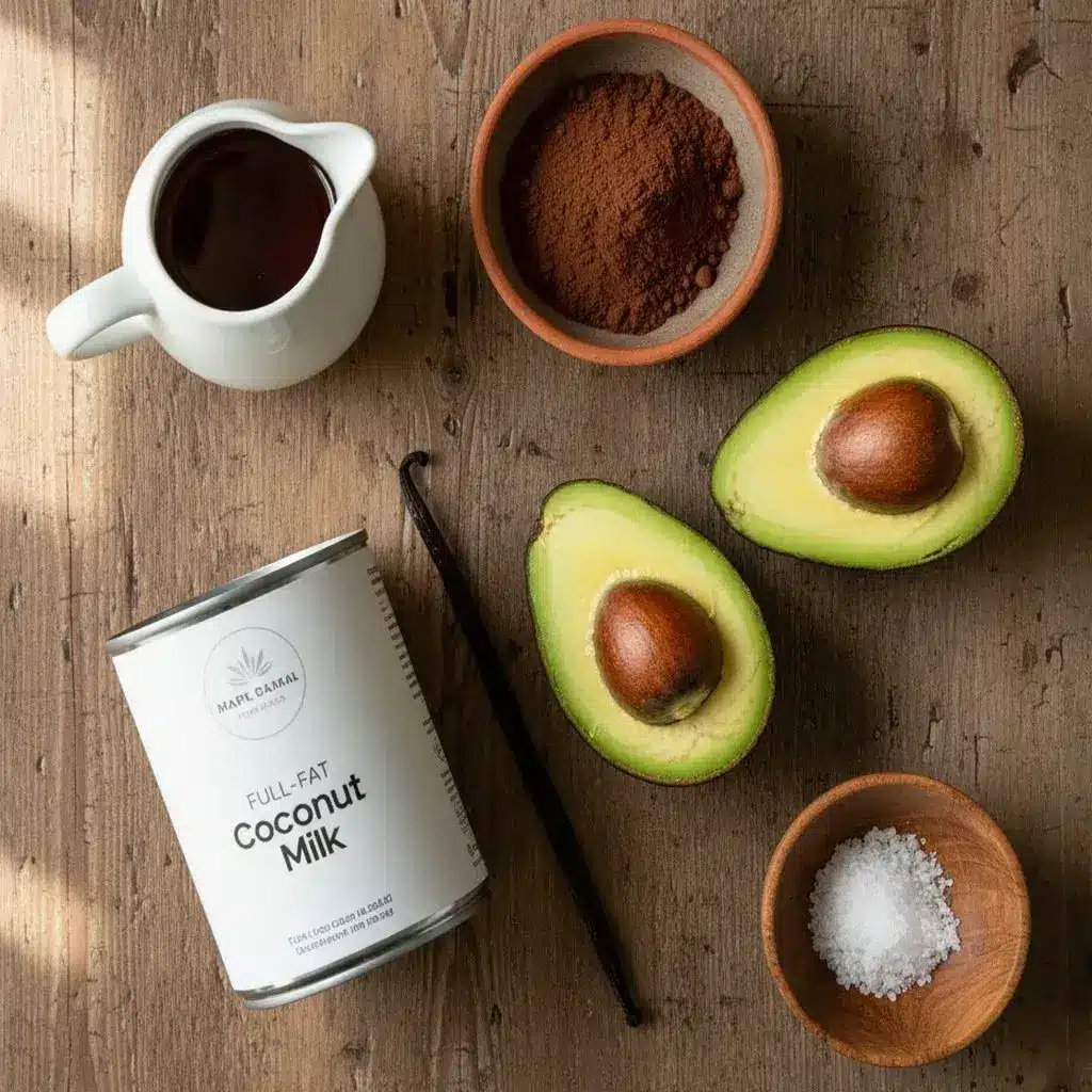 ingredients for vegan avocado chocolate mousse