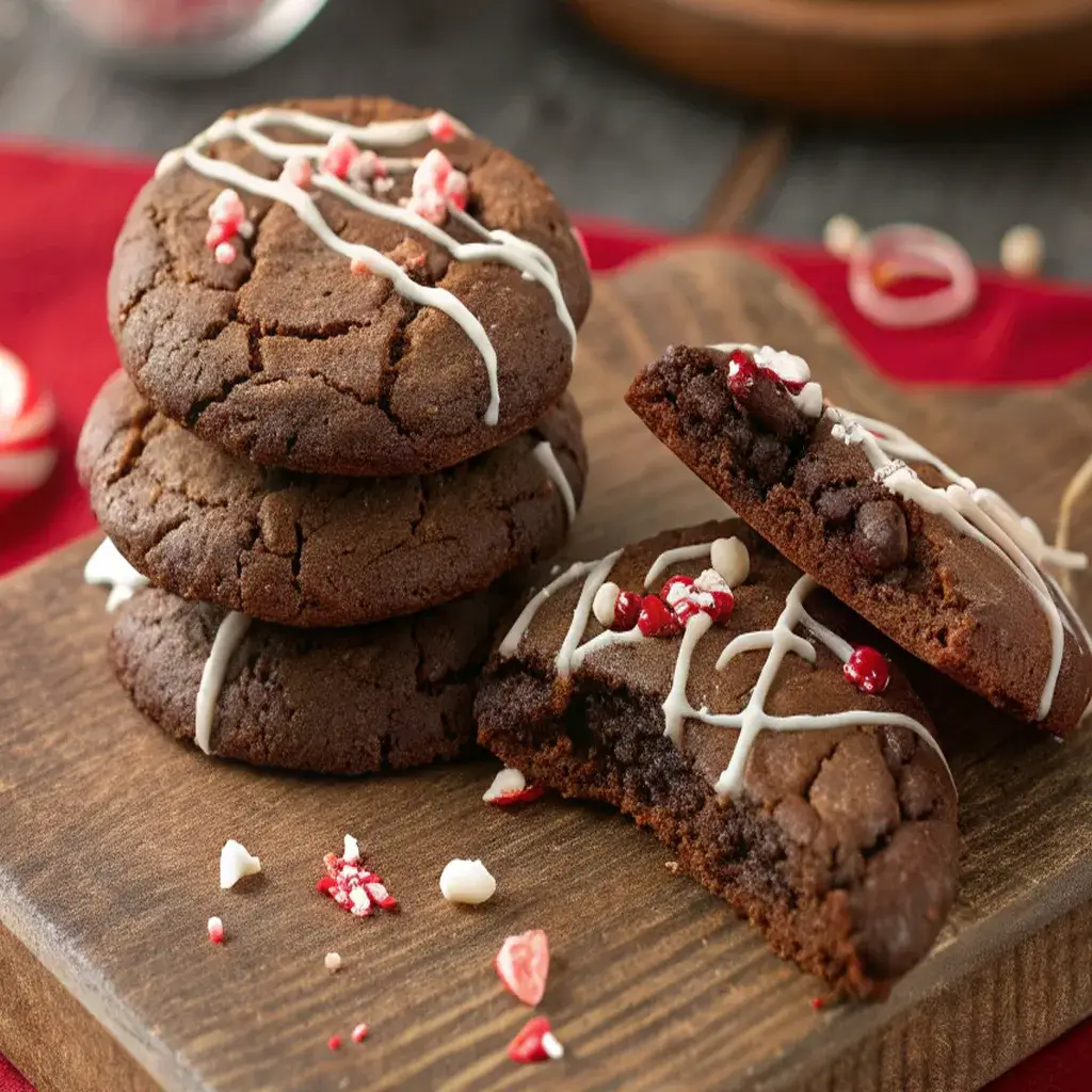 a stack of double chocolate peppermint cookies