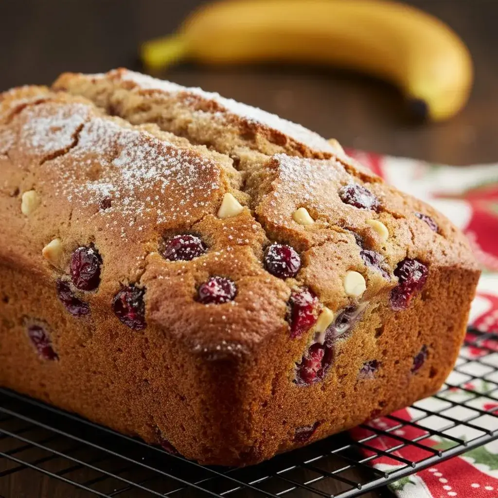 freshly baked christmas banana bread cooling