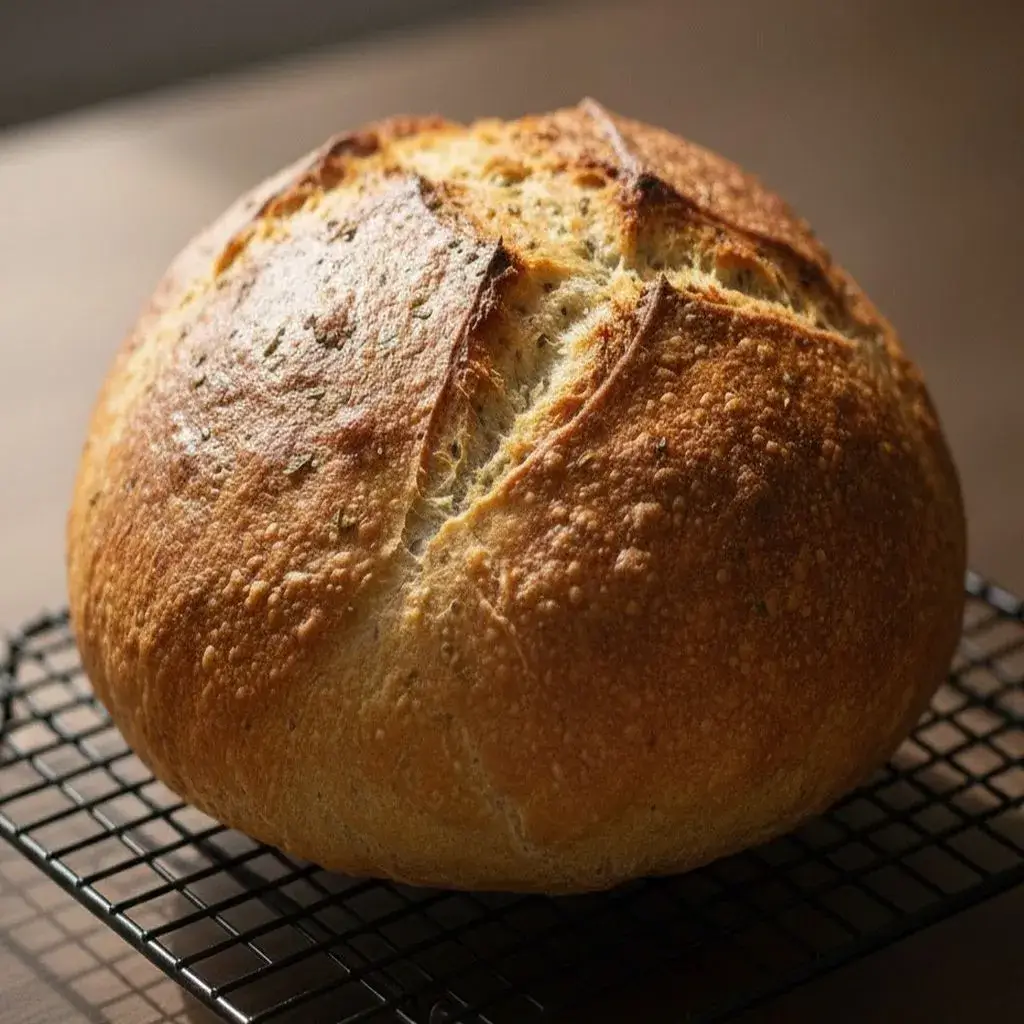 golden brown herb keto bread cooling on a rack