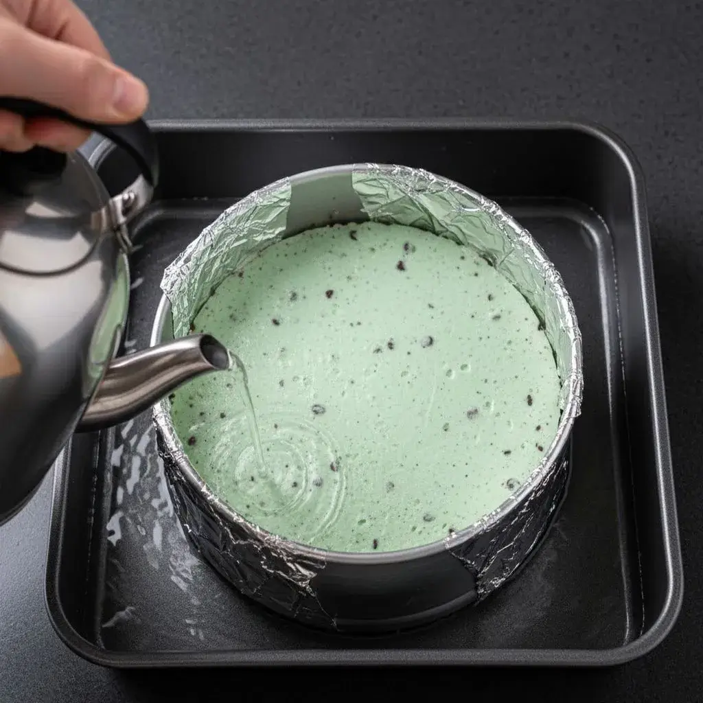 cheesecake in a water bath for baking